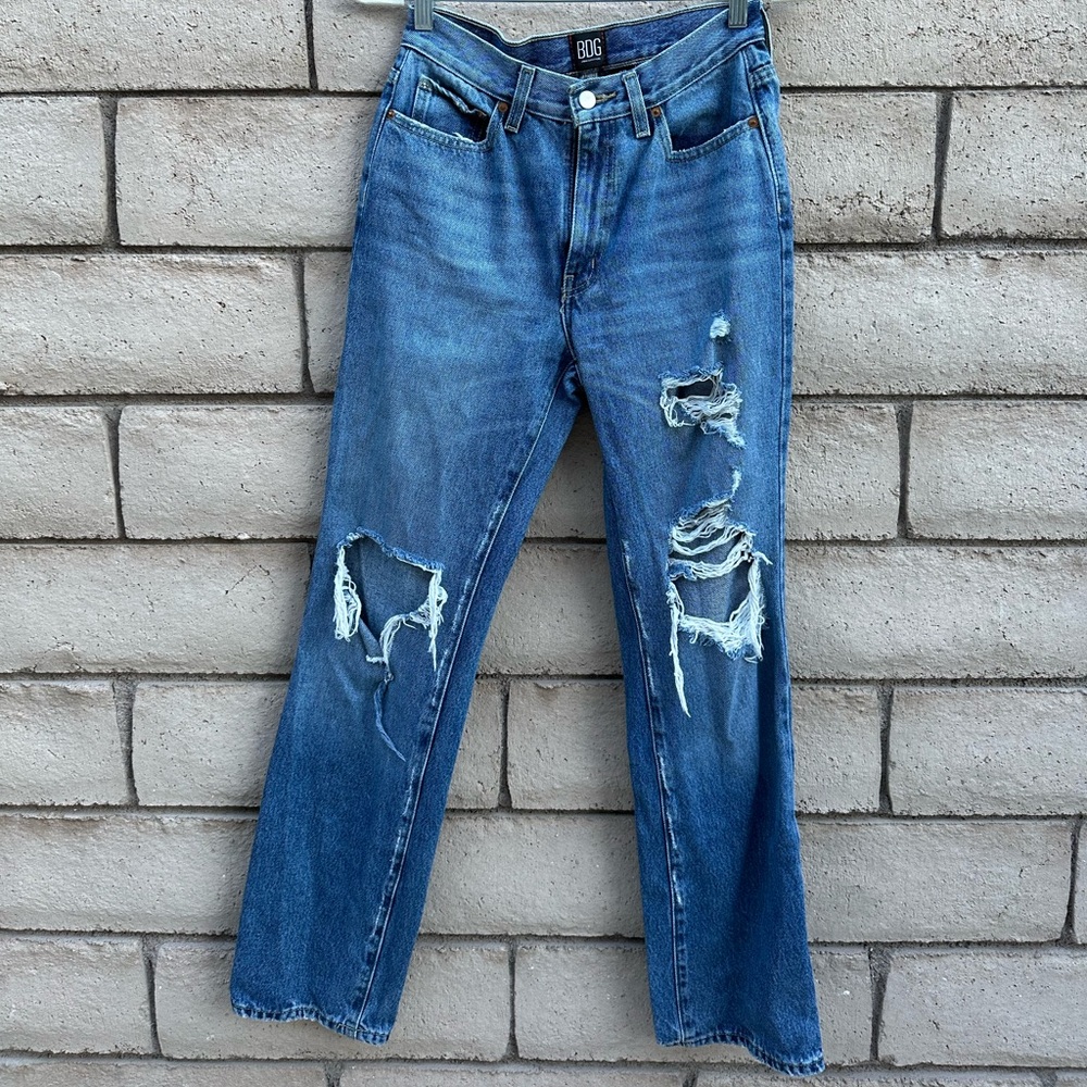 BDG Distressed Straight Leg Blue Jeans